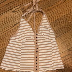 Free People Tan and White Striped Halter Top